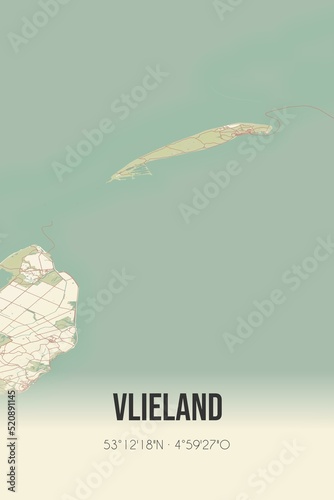 Retro Dutch city map of Vlieland located in Fryslan. Vintage street map. photo