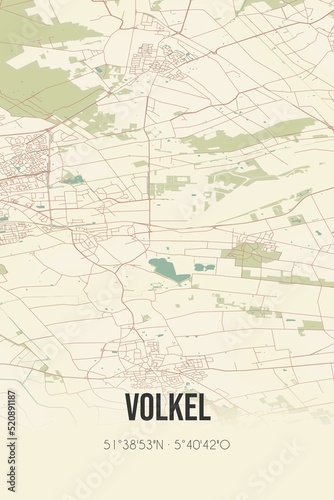 Retro Dutch city map of Volkel located in Noord-Brabant. Vintage street map.