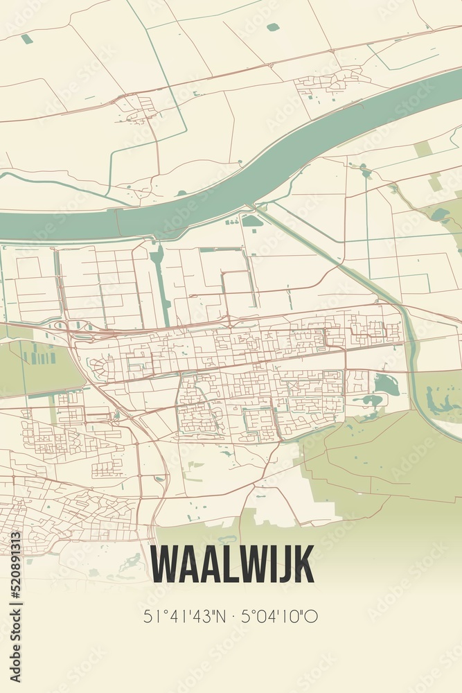 Retro Dutch city map of Waalwijk located in Noord-Brabant. Vintage street map. Retro Dutch city map of Waalwijk located in Noord-Brabant. Vintage street map.