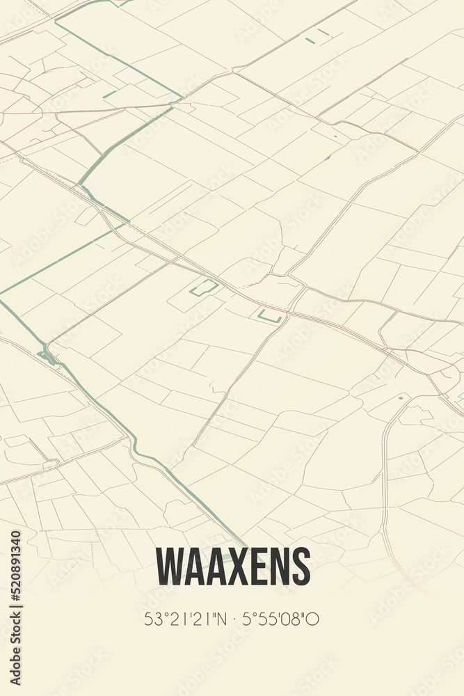 Fototapeta premium Retro Dutch city map of Waaxens located in Fryslan. Vintage street map.