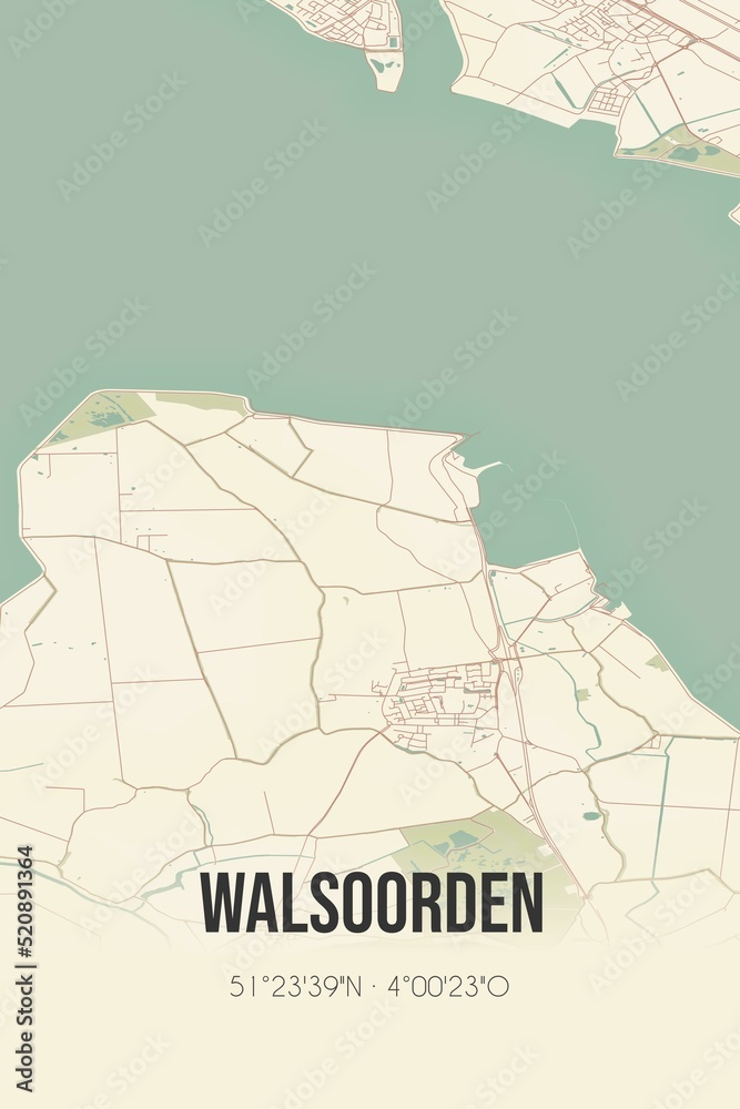 Obraz premium Retro Dutch city map of Walsoorden located in Zeeland. Vintage street map.