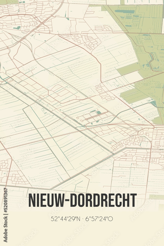 Retro Dutch city map of Nieuw-Dordrecht located in Drenthe. Vintage street map. Retro Dutch city map of Nieuw-Dordrecht located in Drenthe. Vintage street map.