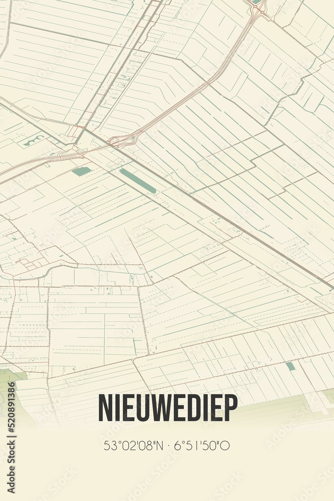 Retro Dutch city map of Nieuwediep located in Drenthe. Vintage street map. Retro Dutch city map of Nieuwediep located in Drenthe. Vintage street map.