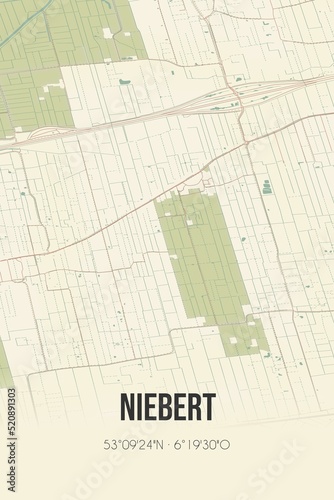 Retro Dutch city map of Niebert located in Groningen. Vintage street map. photo