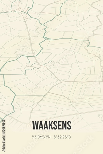Retro Dutch city map of Waaksens located in Fryslan. Vintage street map. photo
