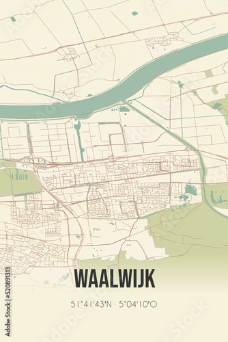 Retro Dutch city map of Waalwijk located in Noord-Brabant. Vintage street map.