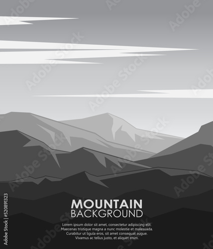 Fototapeta Naklejka Na Ścianę i Meble -  Landscape with silhouettes of huge mountains. Vector