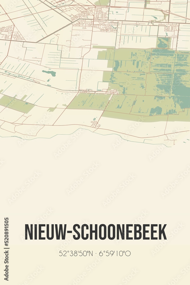 Fototapeta premium Retro Dutch city map of Nieuw-Schoonebeek located in Drenthe. Vintage street map.