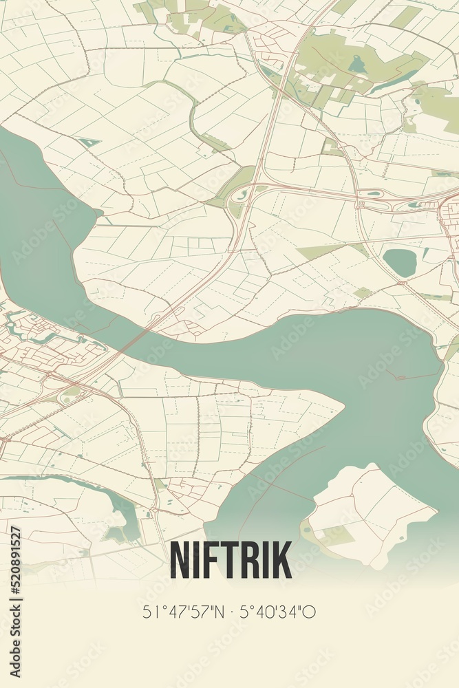 Retro Dutch city map of Niftrik located in Gelderland. Vintage street map.