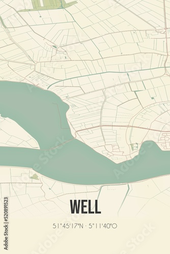 Retro Dutch city map of Well located in Gelderland. Vintage street map. photo