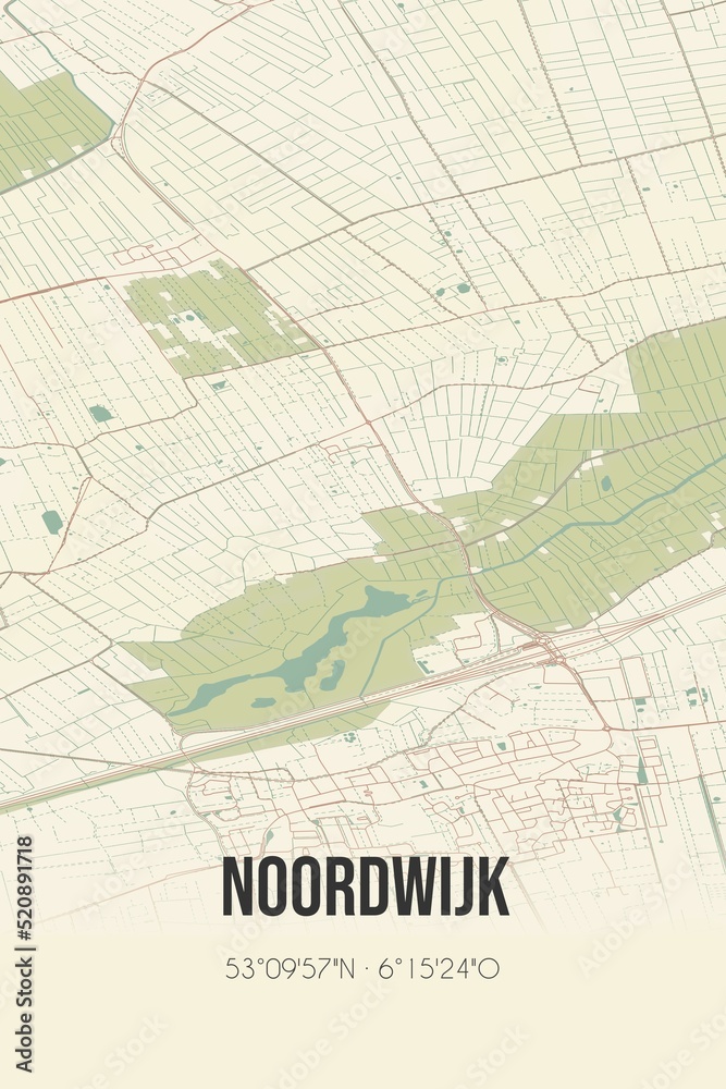 Obraz premium Retro Dutch city map of Noordwijk located in Groningen. Vintage street map.
