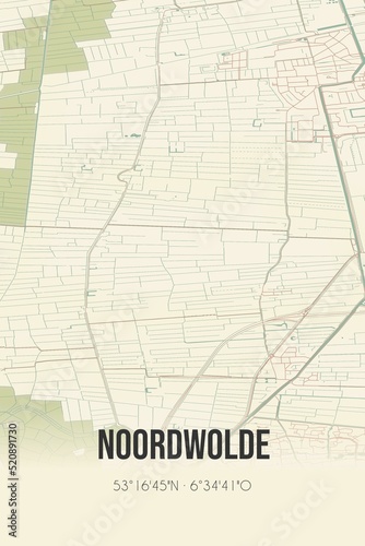 Retro Dutch city map of Noordwolde located in Groningen. Vintage street map.