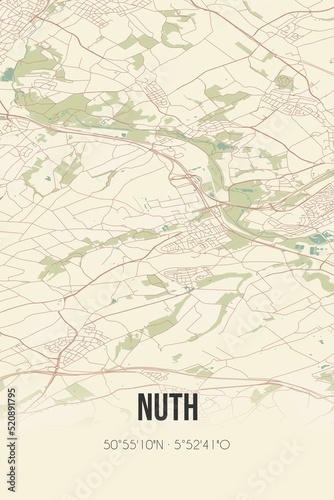 Retro Dutch city map of Nuth located in Limburg. Vintage street map.