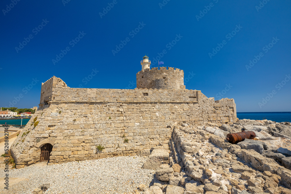 Saint Nicholas Fortress in port of the Rhodes town, Greece, Europe.