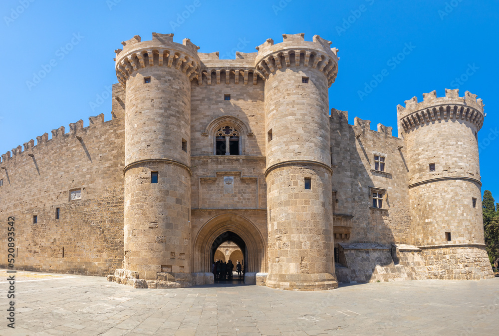 The Kastello, Palace of the Grand Master of the Knights of Rhodes. Main entrance of castle in Rhodes town, Greece, Europe.