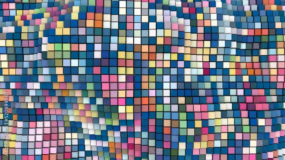 Color glow animated background. Wave motion of 3d rectangles, rhombuses, cubes. Rainbow mosaic, puzzle. Grid field. Sound membrane. Screensaver for games, logo, technology, business, presentations. 4k Color glow animated background. Wave motion of 3d rectangles, rhombuses, cubes. Rainbow mosaic, puzzle. Grid field. Sound membrane. Screensaver for games, logo, technology, business, presentations. 4k