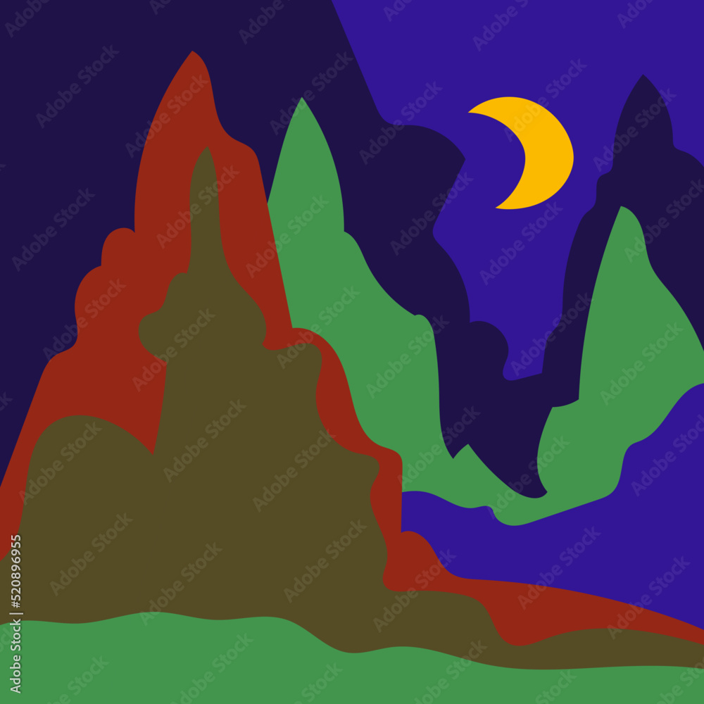 Trendy minimalist abstract landscape illustration. Hand drawn modern art poster for decor and print.