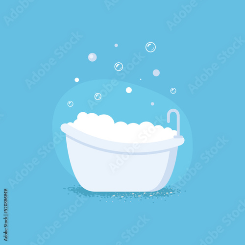Simple cartoon bubble bath. Bath time in flat style vector illustration