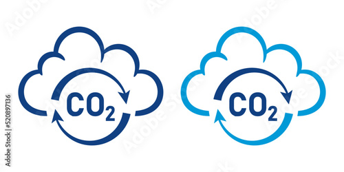 CO2 recycling, carbon dioxide footprint neutral, greenhouse gas emission reduction icon. No carbonic air atmosphere pollution. Smoke cloud. Control exhaust, combustion product. Climate change. Vector
