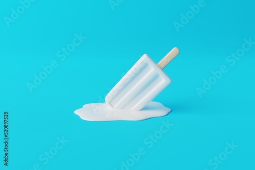 Melted white ice lolly on a pastel background. Concept of summer, vacation. Cooling down on warm days. 3d rendering, 3d illustration.