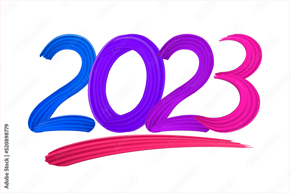 2023 A Happy New Year congrats. Brush stroke 2023 illustration for New Year greeting card. Vector template for web, social network, cover, calendar. Numbers in blue, pink and purple 2023 A Happy New Year congrats. Brush stroke 2023 illustration for New Year greeting card. Vector template for web, social network, cover, calendar. Numbers in blue, pink and purple
