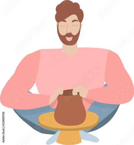 Men decorating pot on a pottery workshop class