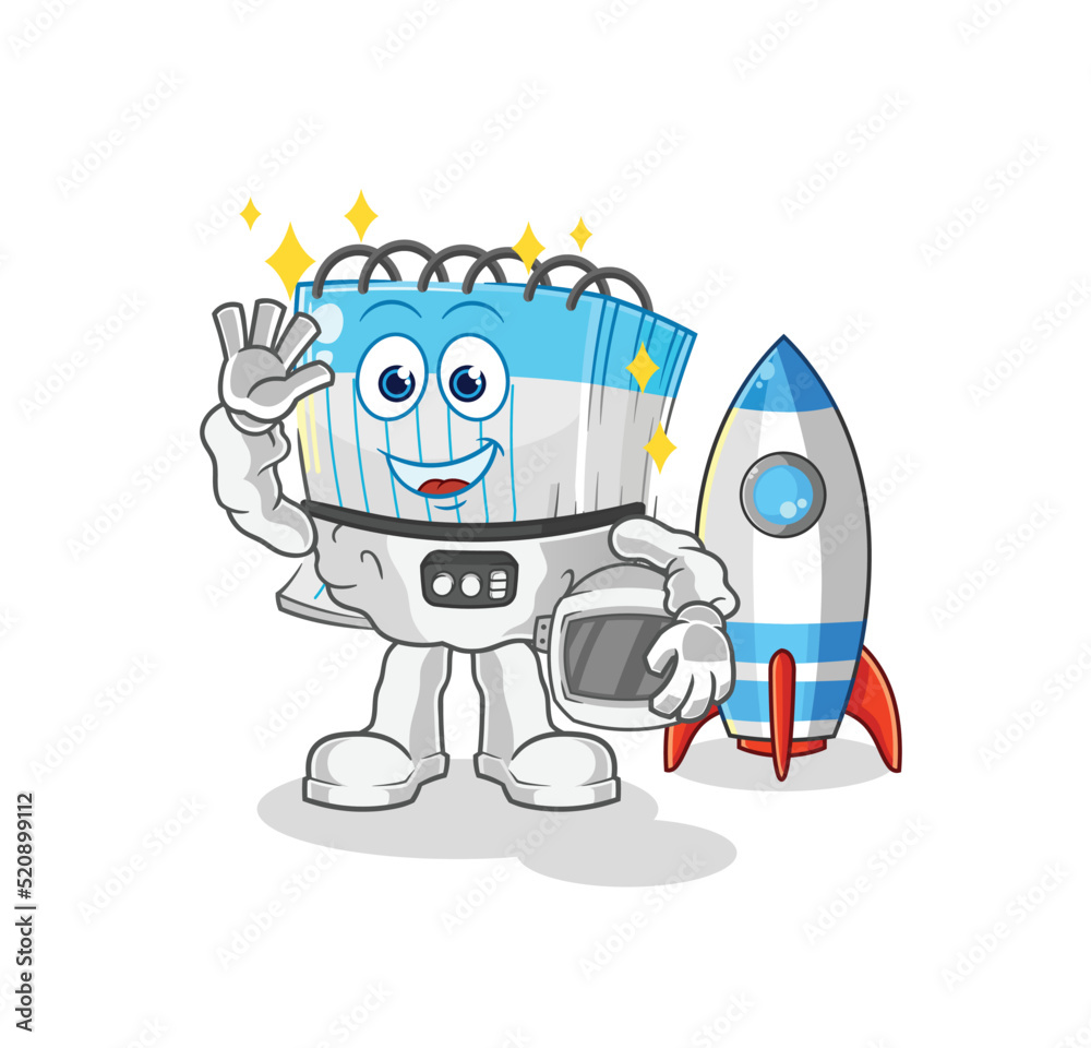 notebook astronaut waving character. cartoon mascot vector notebook astronaut waving character. cartoon mascot vector