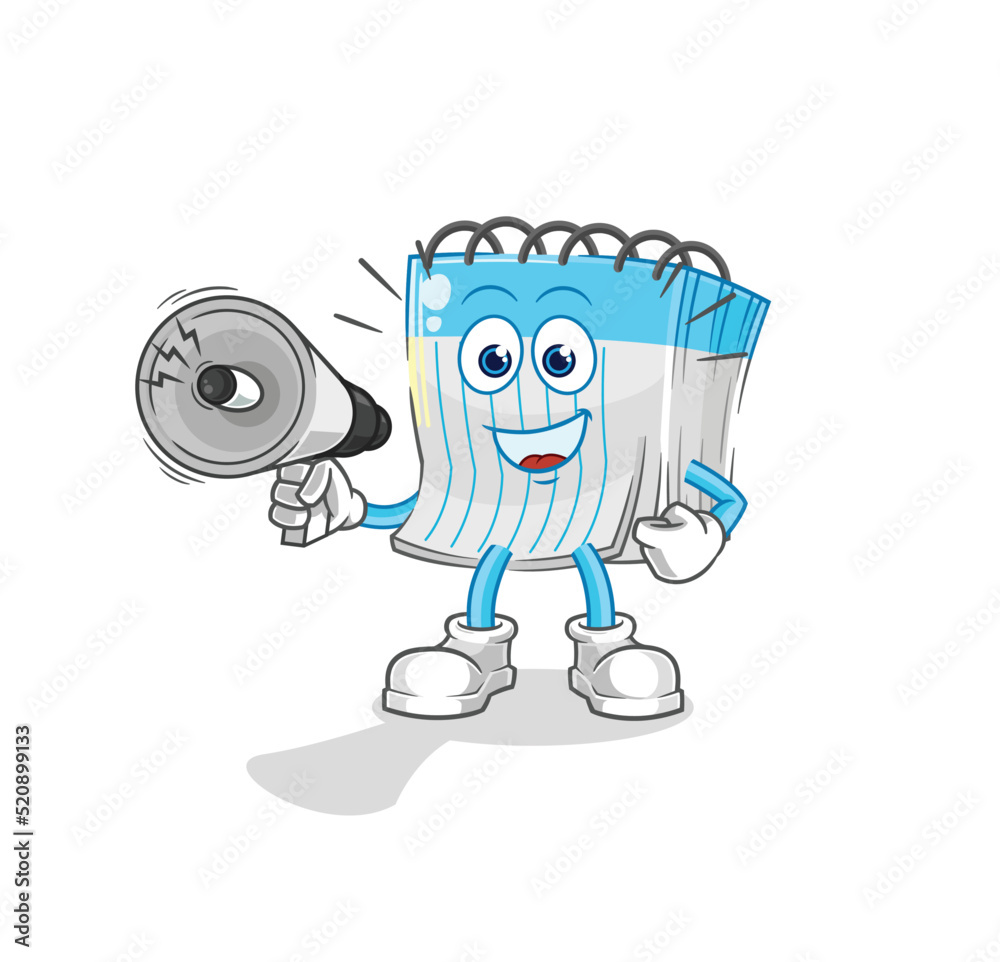 notebook holding hand loudspeakers vector. cartoon character notebook holding hand loudspeakers vector. cartoon character