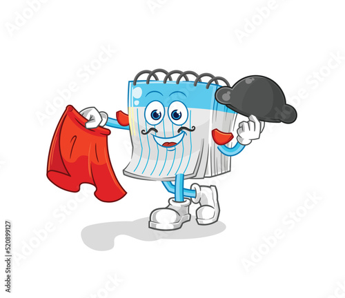 notebook matador with red cloth illustration. character vector