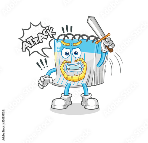 notebook knights attack with sword. cartoon mascot vector