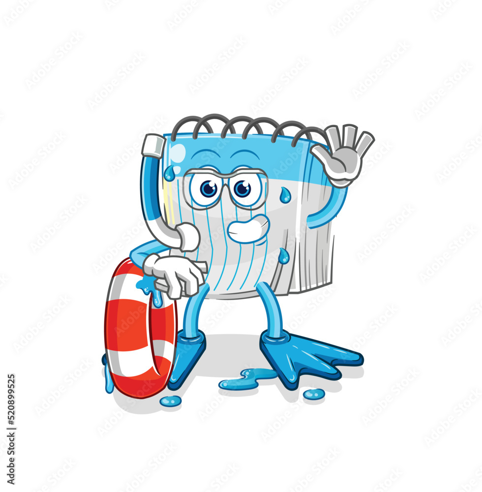 notebook swimmer with buoy mascot. cartoon vector