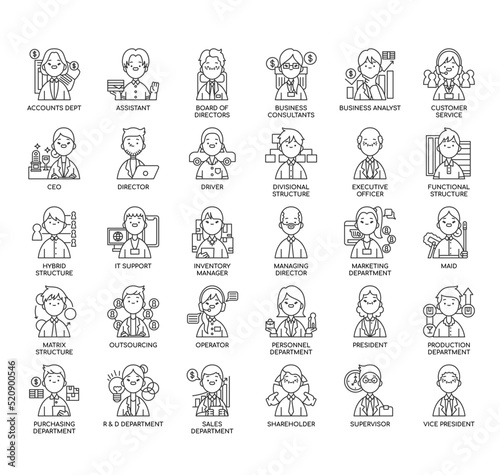 Set of company structure thin line icons for any web and app project.