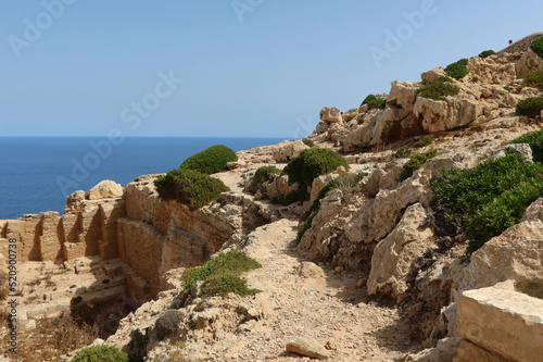 Minorca (Menorca) Spain, the north coast of the island, with steep cliffs. Cape de Cavalleria - the northernmost point of the Minorca island. 
