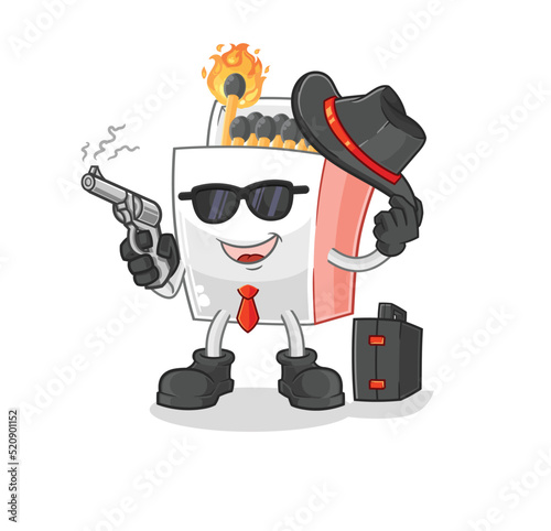 matchbox mafia with gun character. cartoon mascot vector