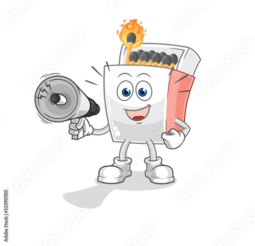 matchbox holding hand loudspeakers vector. cartoon character