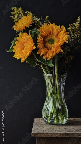 Wallpaper Mural sunflowers in a glass vase with a dark backgroud Torontodigital.ca
