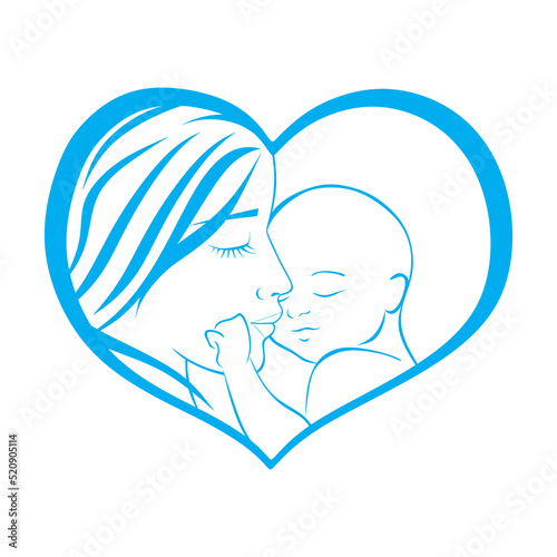 mother and baby logo template in the shape of a heart