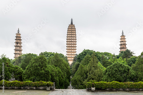 Three Pagodas of Chongsheng Temple in Dali city Yunnan province  China.