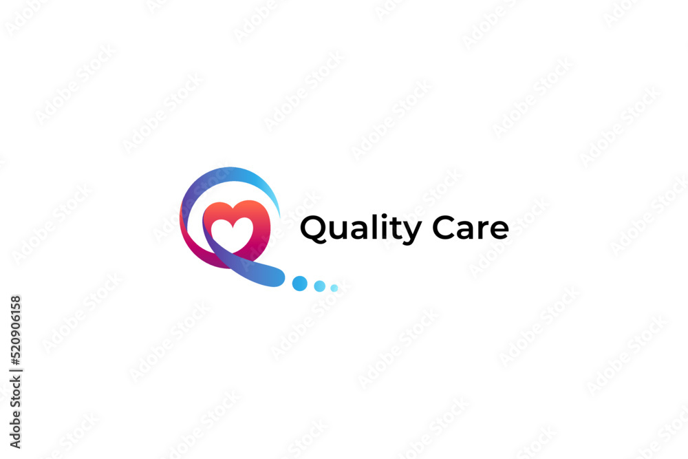 Quality care logo with concept of monogram letter QC and heart shape