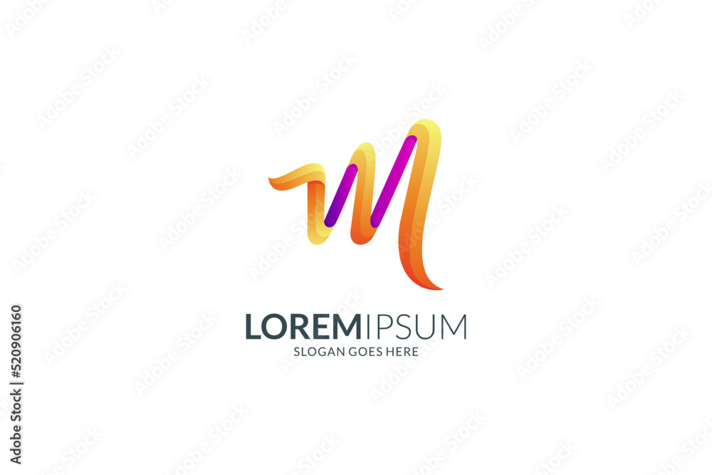 Obraz premium Letter M logo with simple design concept in yellow and purple color gradient