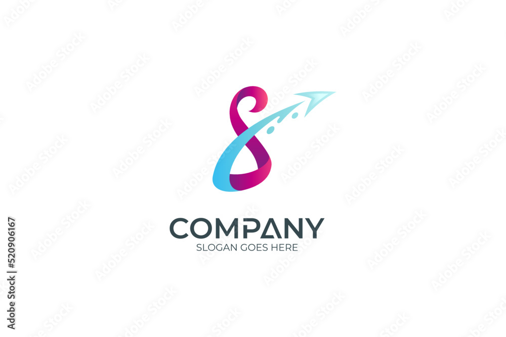 Fototapeta premium Letter S logo with arrow variation in purple and blue color gradient
