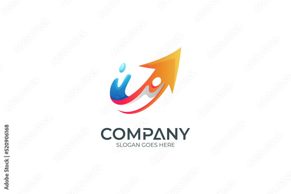 Simple Arrow and People logo design with yellow and blue color gradient Simple Arrow and People logo design with yellow and blue color gradient