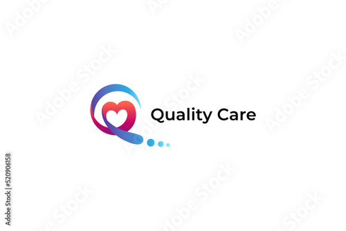 Quality care logo with concept of monogram letter QC and heart shape