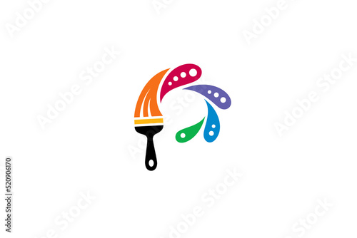Painting brush letter P logo concept with colorful flat design style