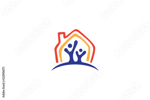 Healthy and happy family home flat logo, child and parent icon