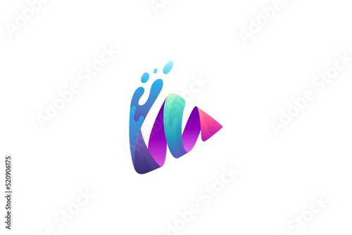 Wave media play logo with ribbon design style