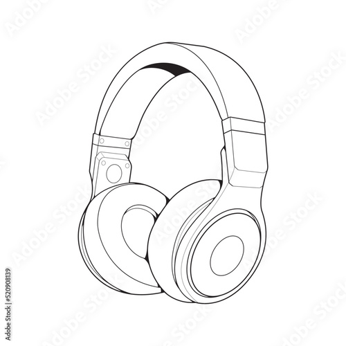Line Art Headphones Vector Illustration, Music Concept, Line art vector, Portable earphones, Headphones Vector 