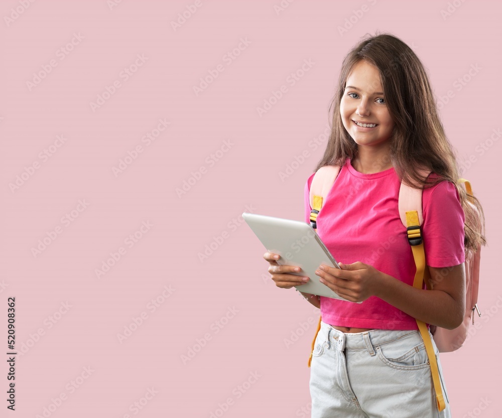 Young student over pink background, study concept Young student over pink background, study concept