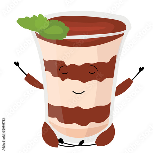 Meditating tiramisu dessert on white background
