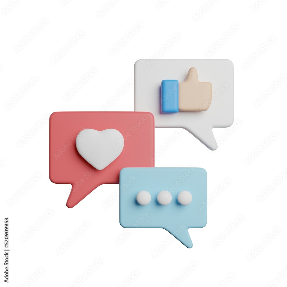 Like Love Comment 3D Rendering Illustration Like Love Comment 3D Rendering Illustration